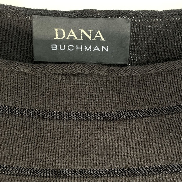 Dana Buchman black knit short sleeve horizontal sheer stripe top Size M - Picture 5 of 7